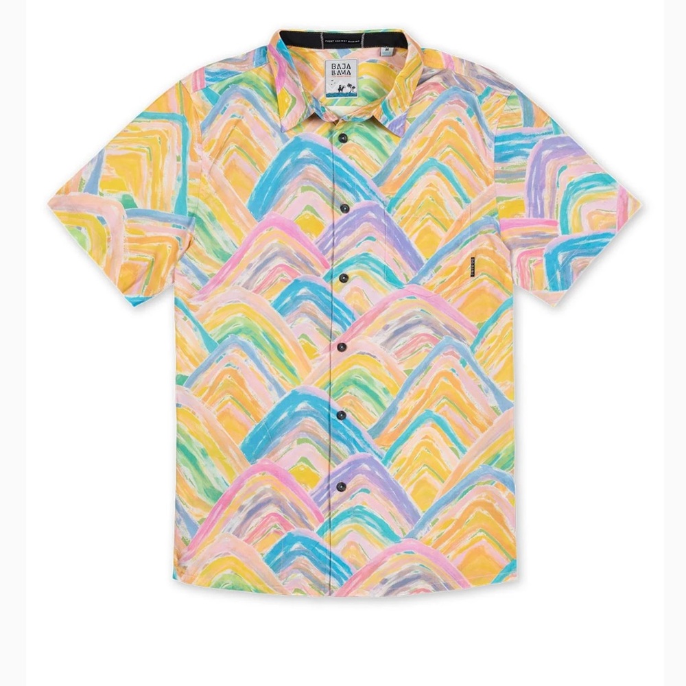 Baja Llama Men's Rainbow Mountains 7-Seas™ Button Up Shirt 2XL